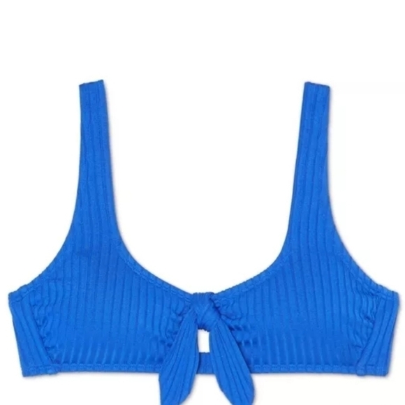 XHILARATION Ribbed Cutout Tie Bikini Swim Top Blue - Picture 4 of 8